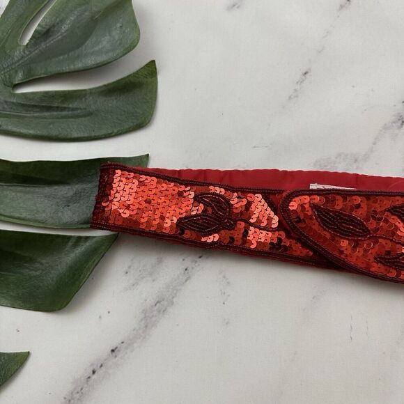Refil Accessories Womens Vintage 90s Sequin Beaded Belt Size S/M Red Sparkle - Picture 3 of 6